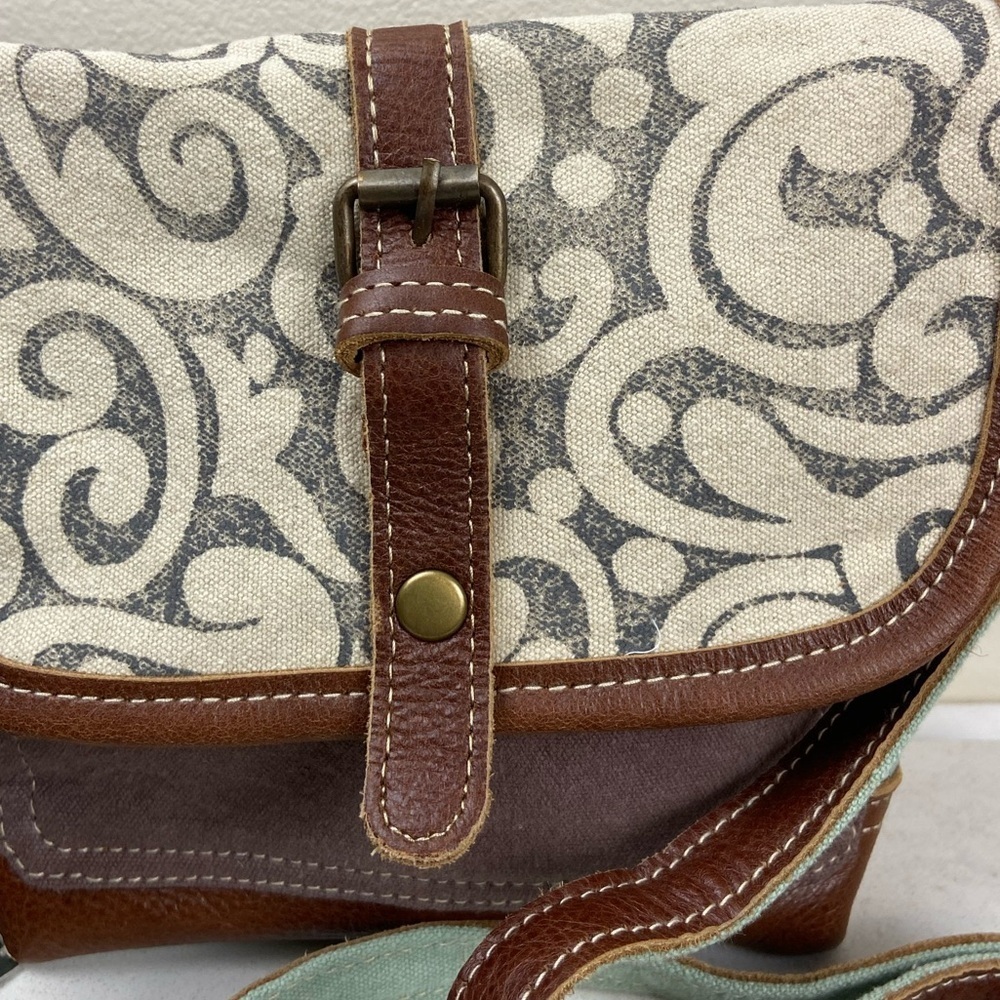 Myra Bag Brown, Cream & Mint Green Patterned Crossbody Bag - Picture 5 of 9